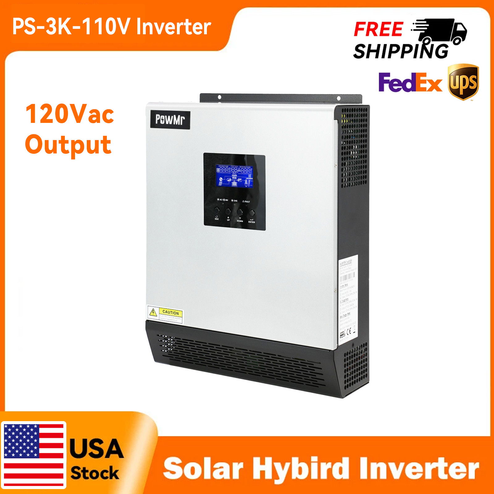 2400W 24V Solar Inverter Hybrid 110V/120V Off Grid 50A Charge Controller PV 80V