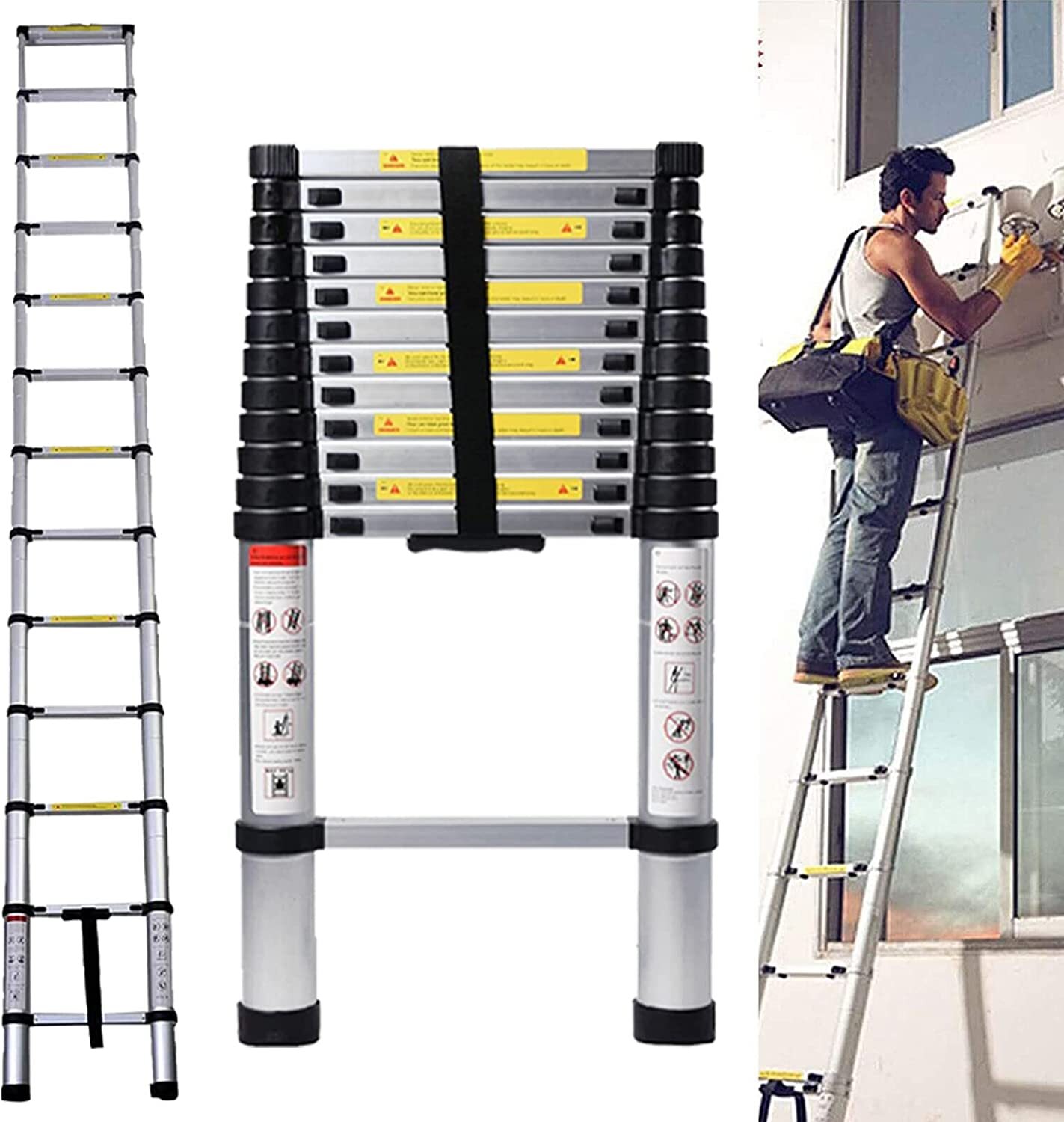 Telescoping Extension Ladder Aluminum Lightweight Collapsible Ladder EN131 150kg