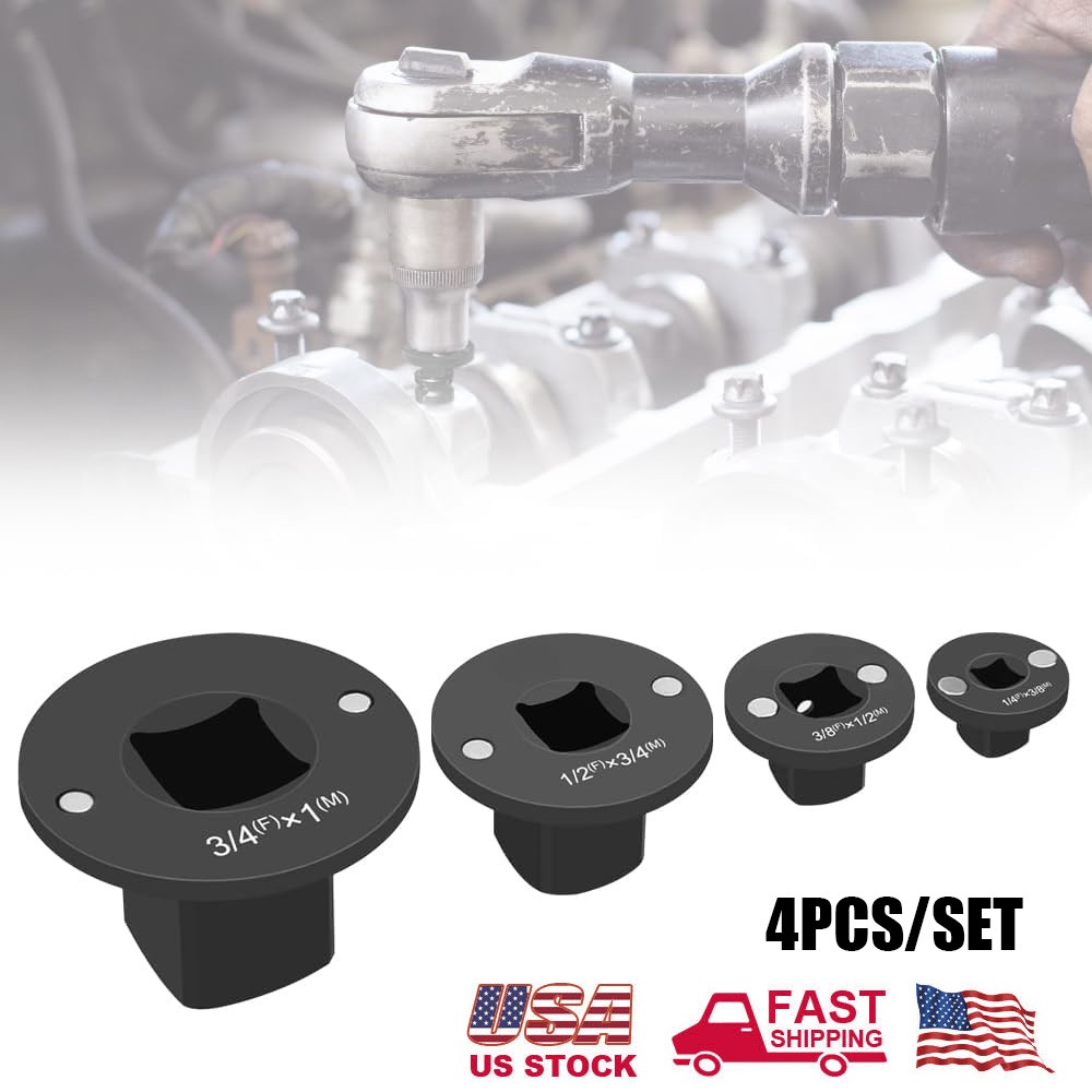 4-Pack Low Profile Impact Socket Adapter Set, Drive Reducing Ratchet Adapter Set