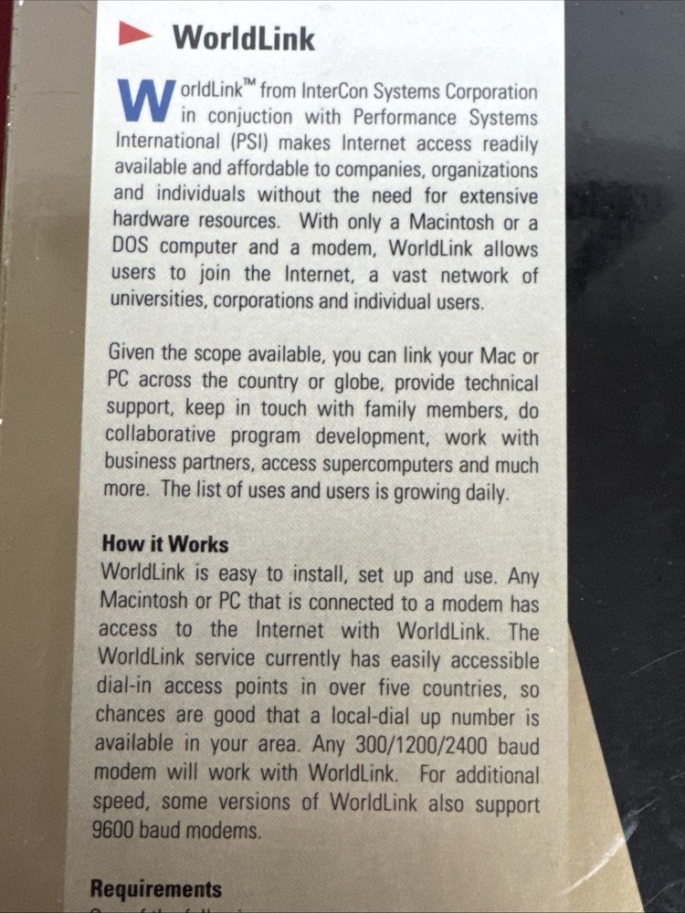 vintage New Sealed, InterCon WorldLink For Macintosh Plus or PC DOS Software