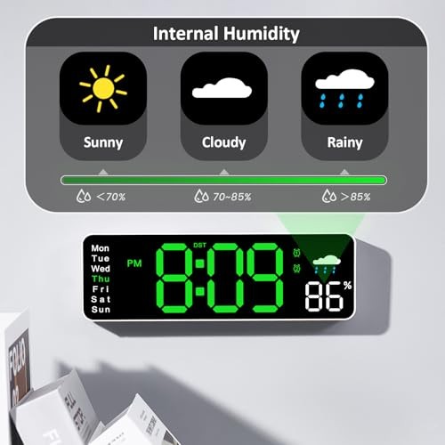 Digital Wall Clock, 12" Digital Clock with Temperature, Humidity,