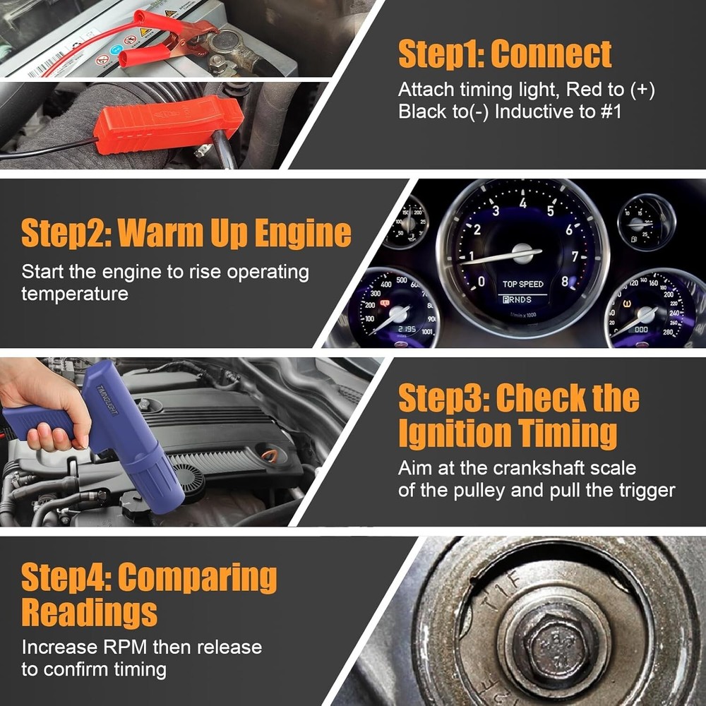 Strobe Timing Light Gun with Ergonomic Handle for Easy Engine Timing Adjustments