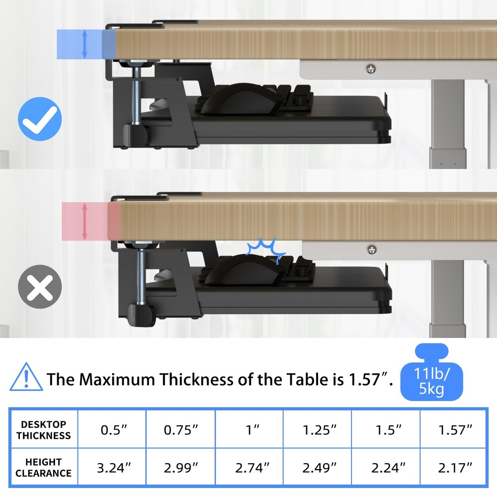 Keyboard Tray Under Desk Pull Out with C Clamp Mount Computer Keyboard & Mous...