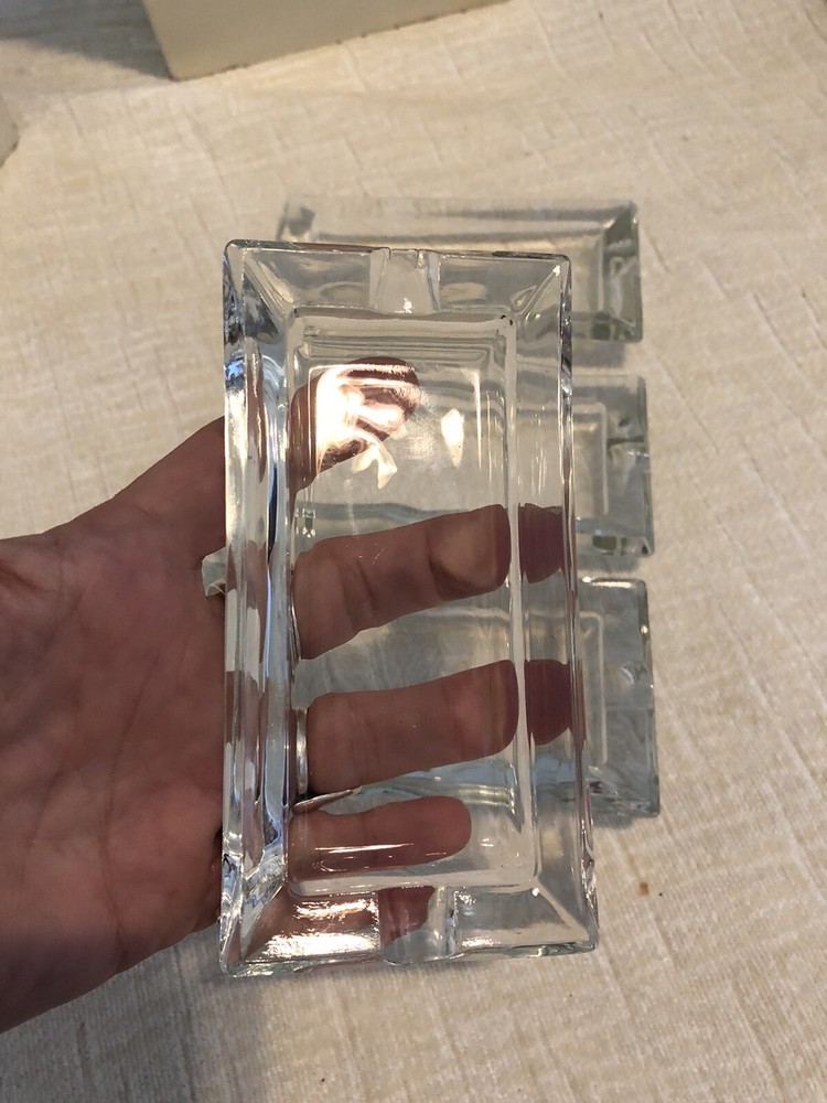 4 Clear Beveled Glass MCM Rectangular Individual 2.5”x5” Ashtrays