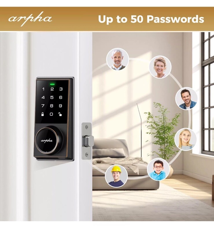 Keyless Entry Smart Door Lock 50Codes Keypad Deadbolt Lock Anti-Peeping Password