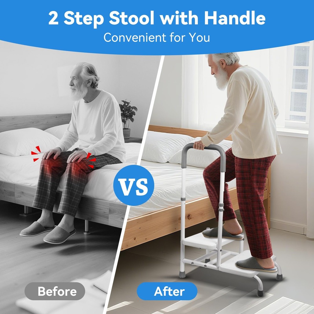 Step Stool with Handle - Heavy Duty Step Stool with Handrail, 5-Level Adjusta...