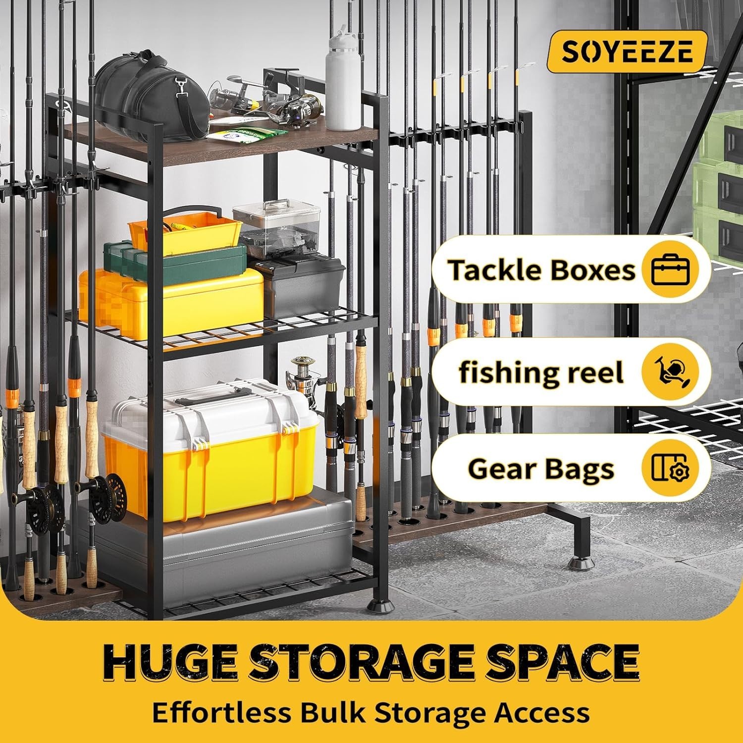 Fishing Rod Holder Stand for 28 Rods 3 Sided Vertical Rack Garage Storage Tackle