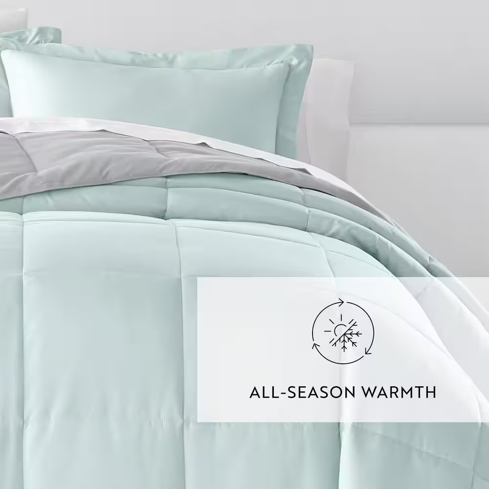 Aqua and Light Gray Microfiber down Alternative King / Cal King Reversible Comfo