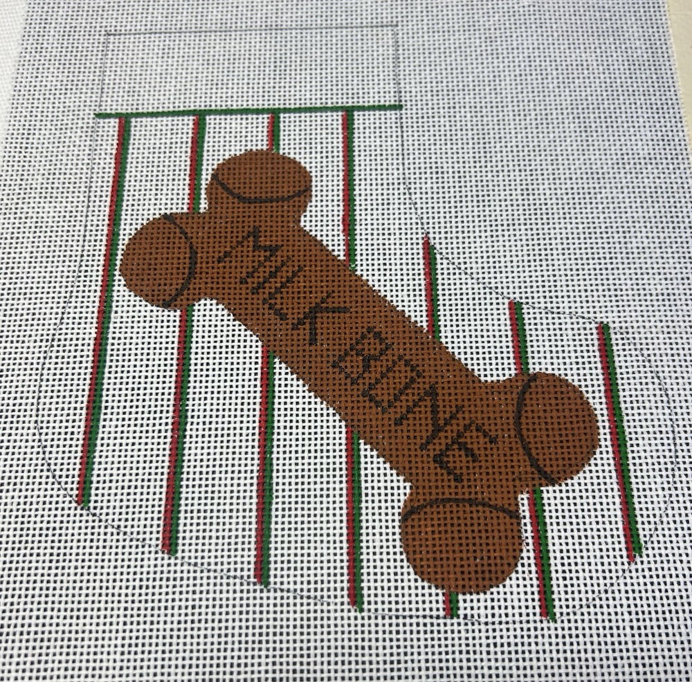HAND PAINTED NEEDLEPOINT CANVAS MINI-STOCKING FOR  DOG, MILKBONE, 18CT