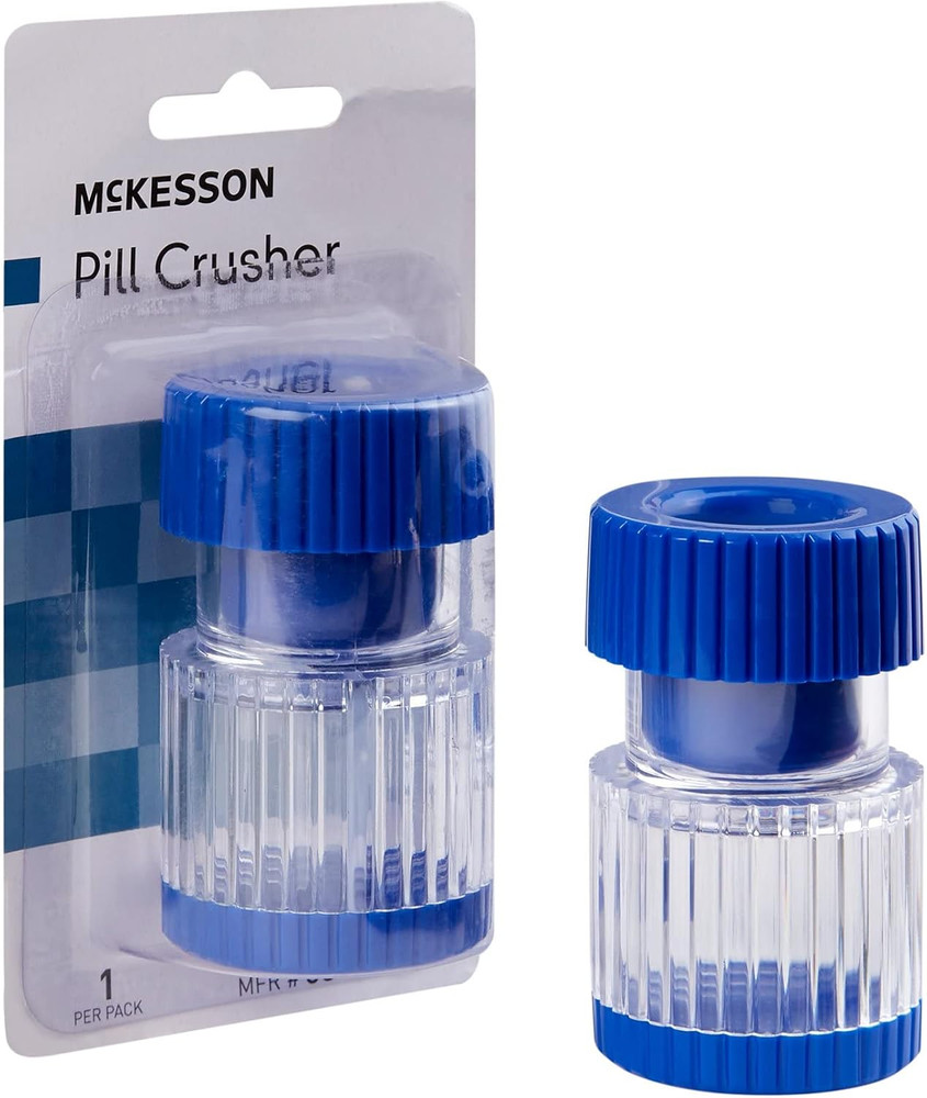 Hand-Operated Plastic Pill Crusher with Storage Compartment, Clear