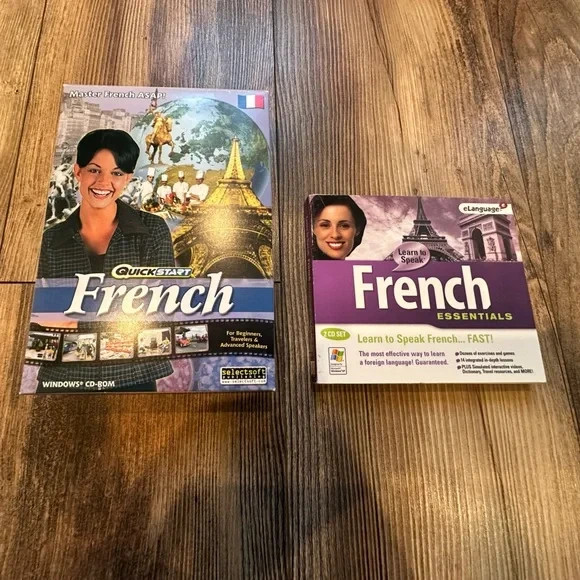 French Language Learning Software Set Quickstart ELanguage CD-Rom Lot Set of Two