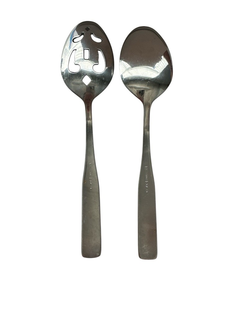 2 CAMBRIDGE MADISON Solid & Pierced Serving Spoons Stainless Fiddle Satin
