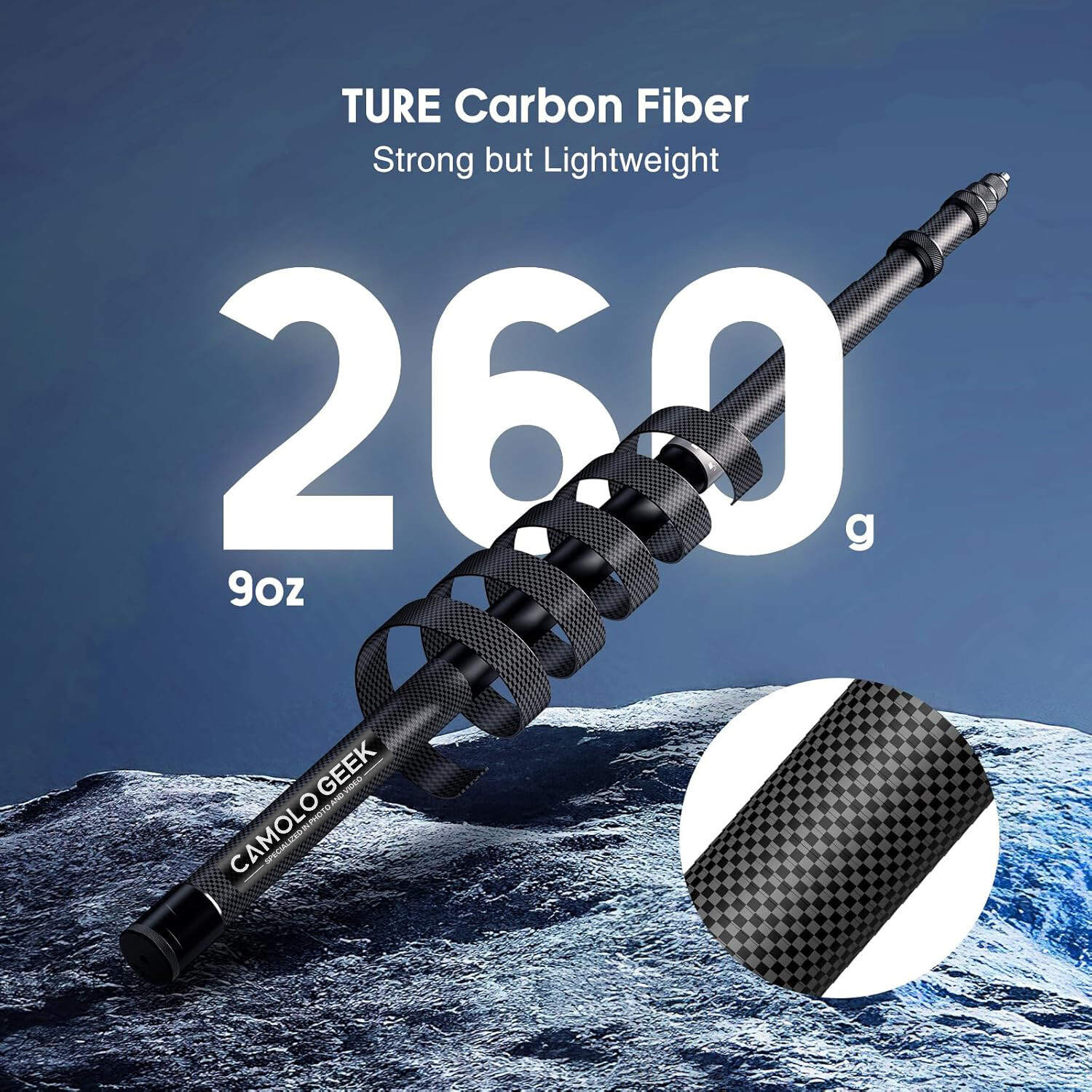 Carbon Fiber Invisible Selfie Stick Extended Pole For Insta360 X5X4 GoPro Camera