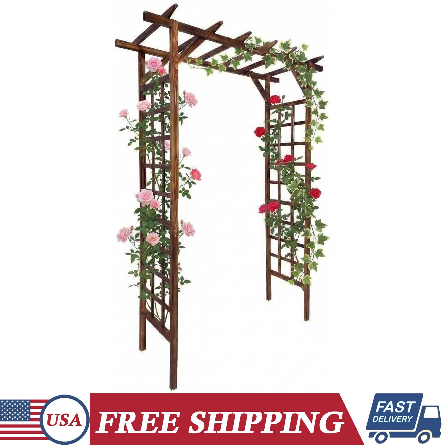 85 Inch Outdoor Wooden Garden Arbor Trellis Flat-Top Pergola for Climbing Plants