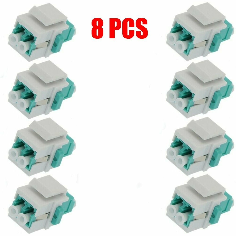 8x LC/UPC OM3 Keystone Jack Duplex Multi Mode Fiber Optical Insert Coupler Aqua