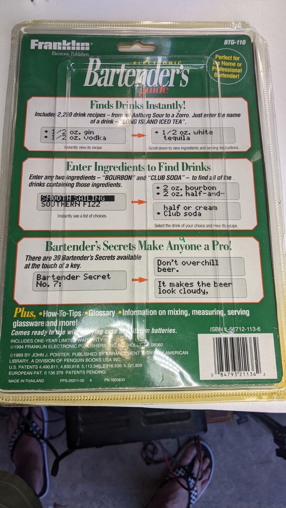 Franklin Electronic Handheld Bartender's Guide Model BTG-110 New- open box