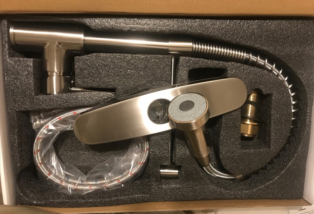 Ntipox Kitchen Faucet Solid Brass Single Handle Pull Down Sprayer Brushed Nickel