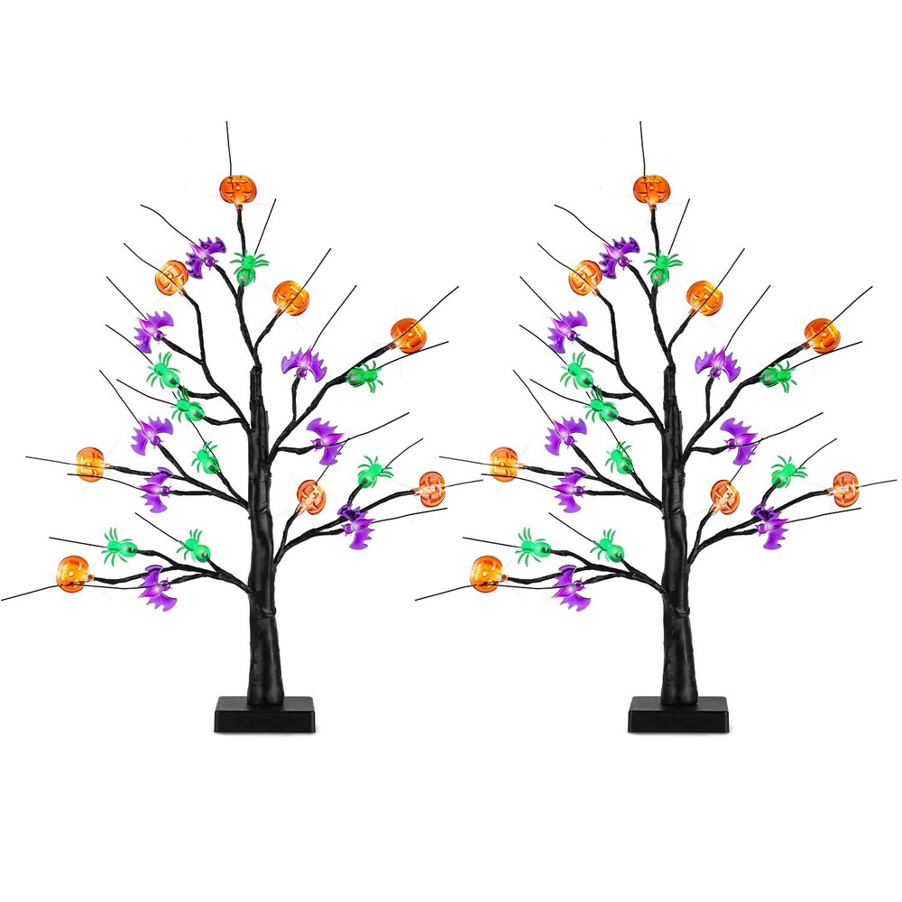 2 Pack 1.97FT Lighted Halloween Trees Indoor Tabletop Decorations Tree Lights