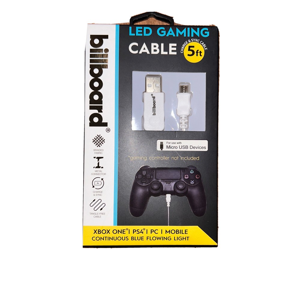 5’ Controller LED Gaming Cable - White Micro USB devices - Charge & Sync