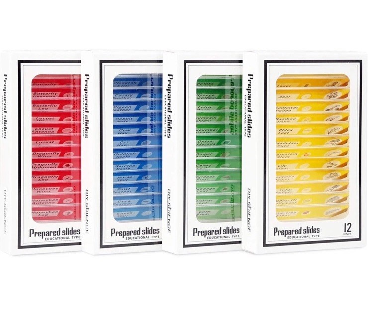 48Pcs Prepared Plastic Microscope Slides Biological Specimen with 4 Boxes for Ch
