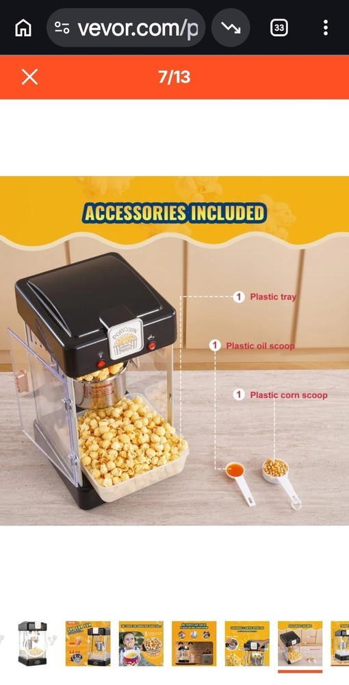 Vevor Popcorn Maker 2.5oz Tabletop Popcorn Maker Red NP25001