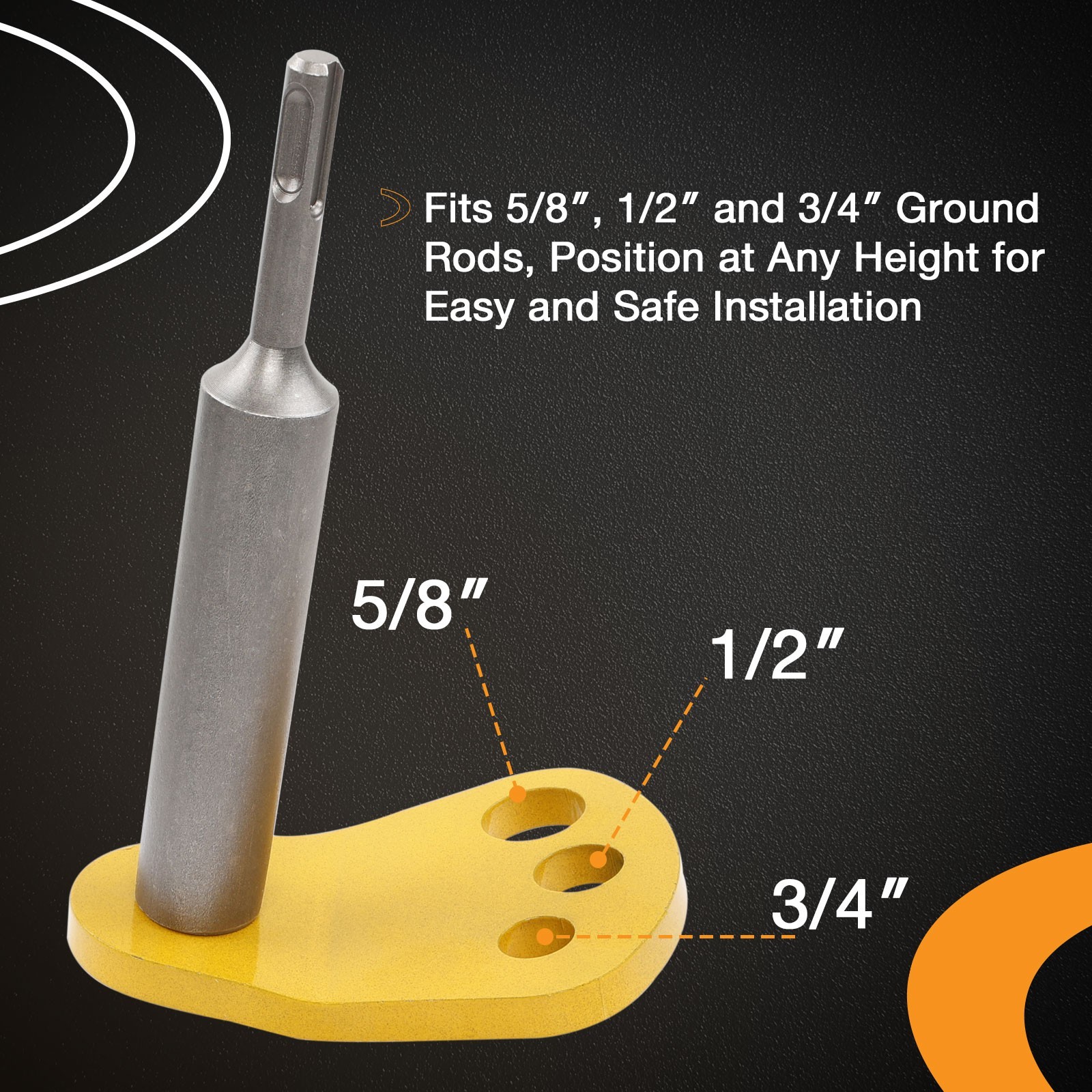 SDS Plus Ground Rod Driver with Adapter Bits For 5/8 1/2 3/4 In Ground Rods