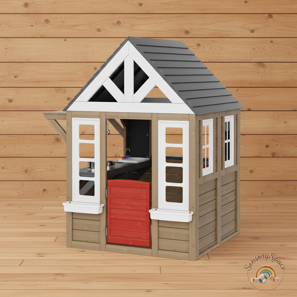 Outdoor Kids Cedar Wooden Playhouse Cottage w/ Kitchen Play Set - Free Shipping