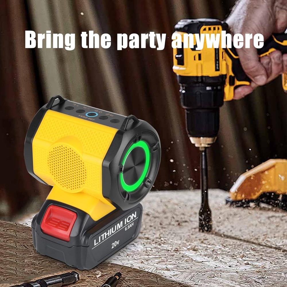 Cordless Portable Bluetooth Speaker Compatible for Dewalt 20V Max Battery w/ USB