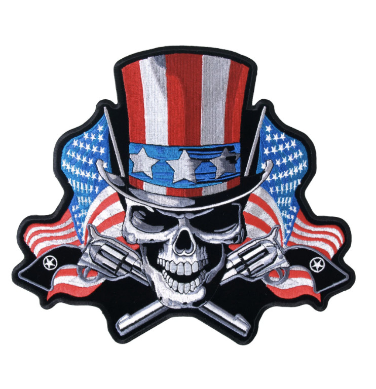 10" ANGRY SKULL UNCLE SAM AMERICAN FLAG JACKET PATCH