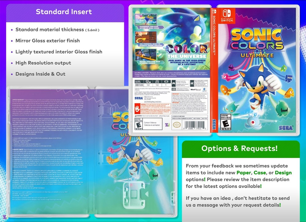Sonic Colors Ultimate COVER ART: Replacement Insert / Case for Nintendo Switch