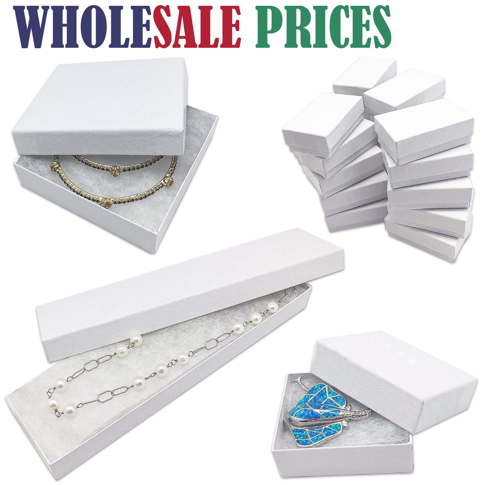 BULK Cardboard Kraft Paper JEWELRY GIFT BOX Cotton Filled WHITE SWIRL - Shipping