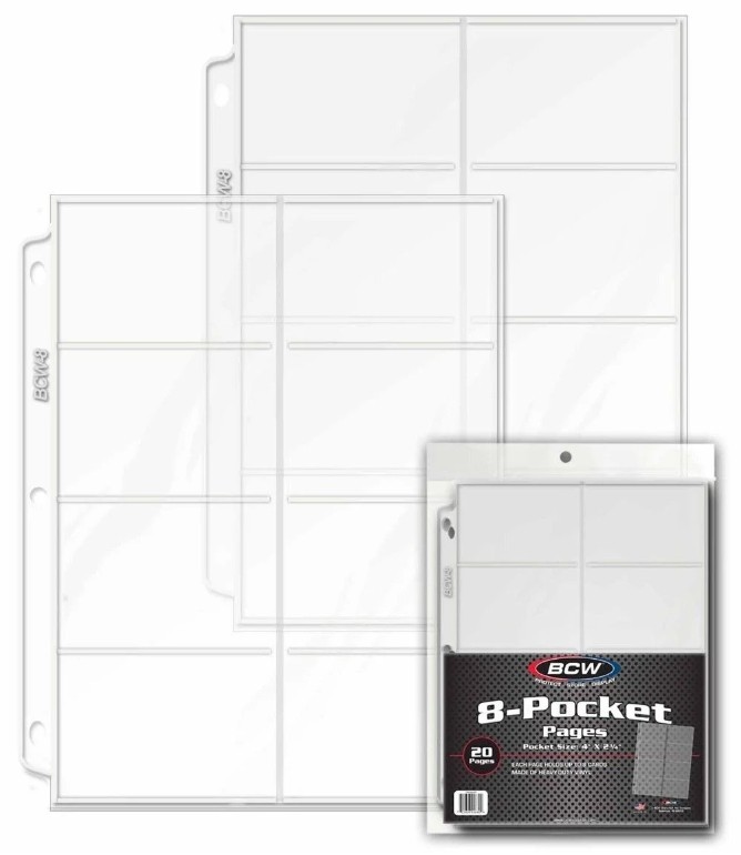 (20 Ct.) BCW Vinyl Single Sided 8-Pocket Pages - Side Loading