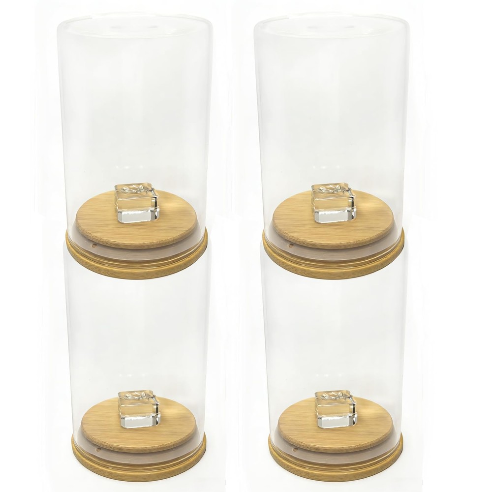 Ultra Clear Glass Display Case Dustproof Sealed Solid Wood Base Flat Stackable f