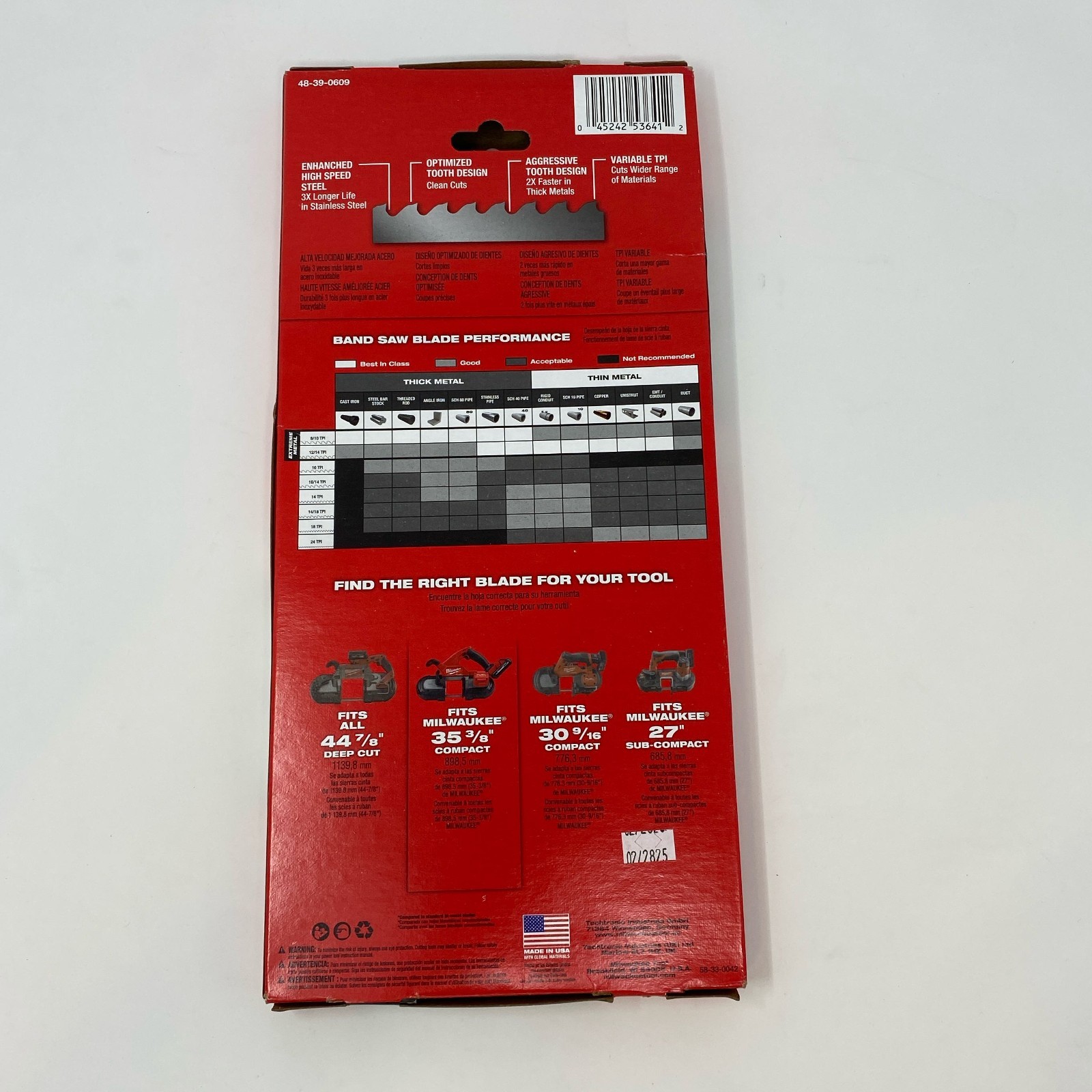 Milwaukee 35-3/8 in 8/10 TPI Extreme Thick Metal Compact Band Saw Blades, 3-Pack