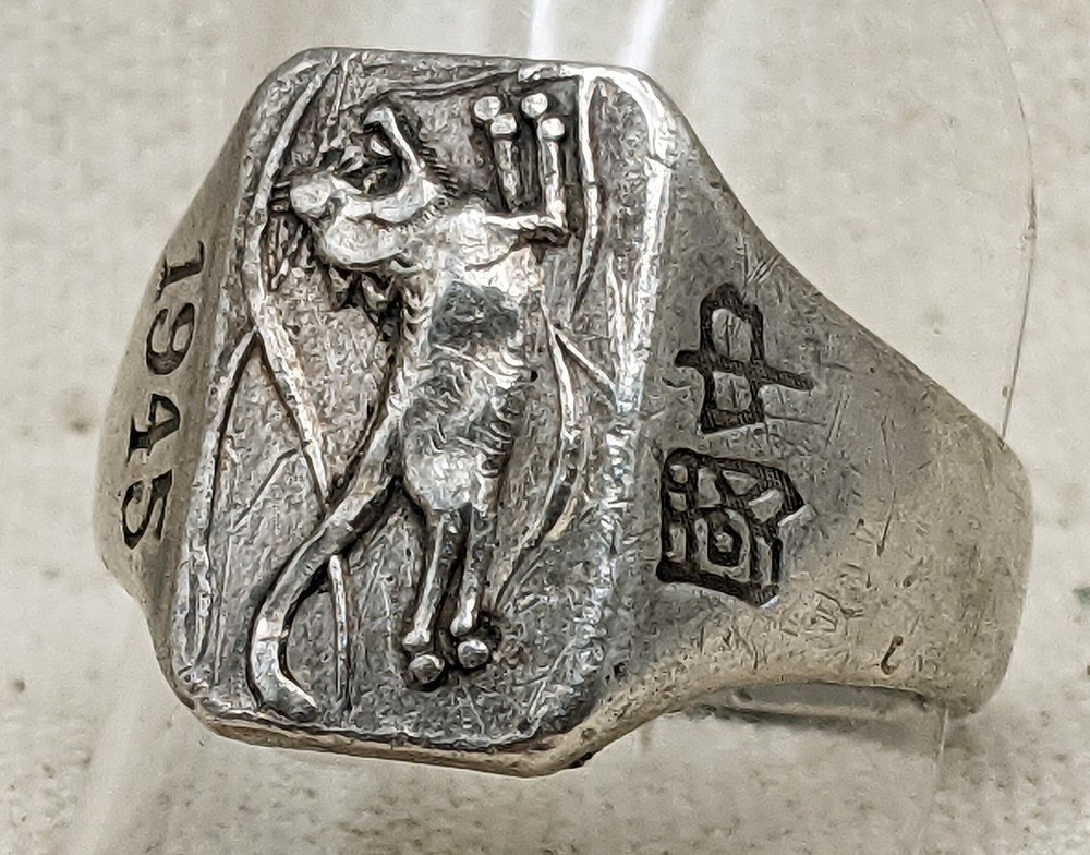Great 1945 Chinese Victory/Good Luck Silver Ring from CBI Large Size 13.5