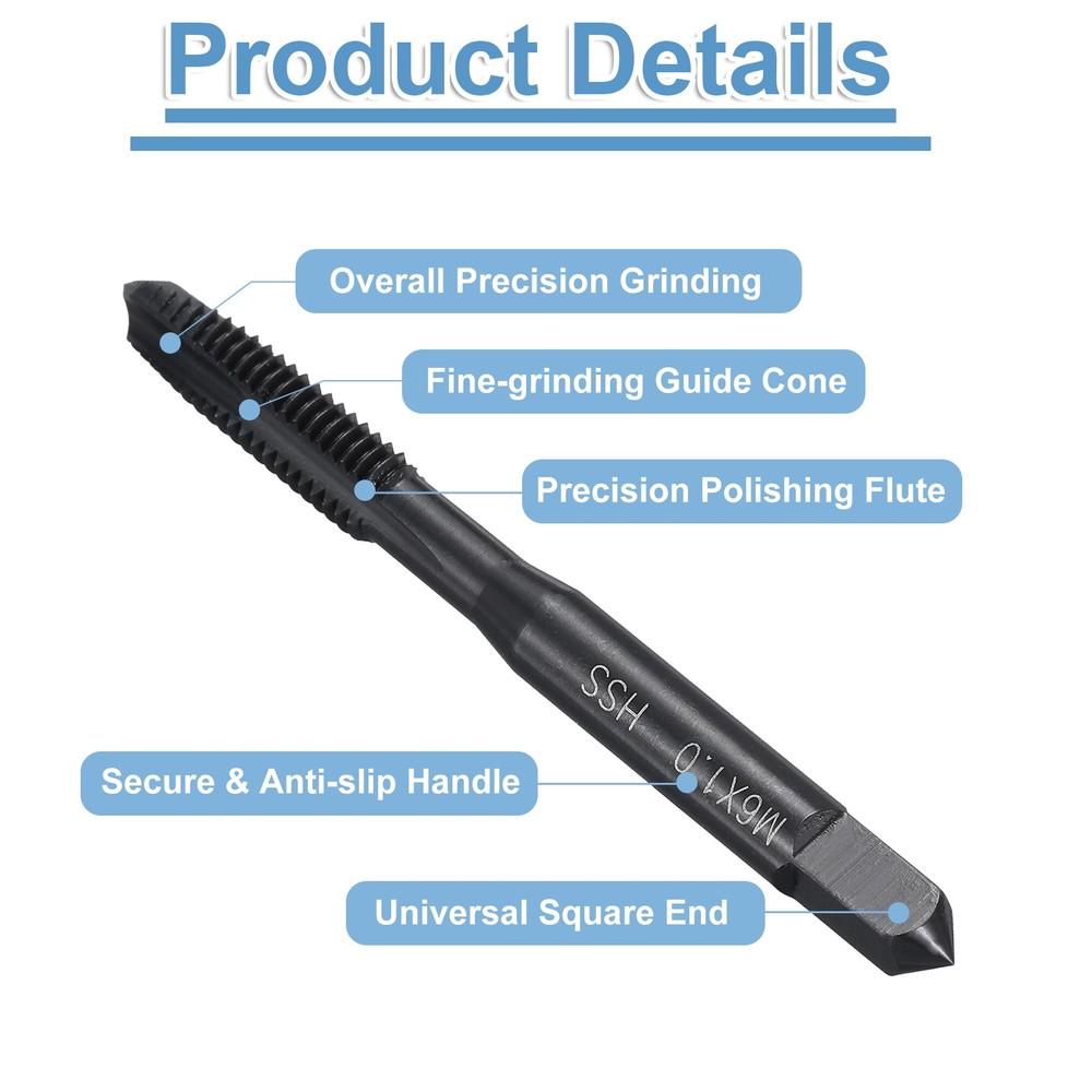 Spiral Point Threading Tap M6 x 1.0 Thread Nitriding HSS 8pcs