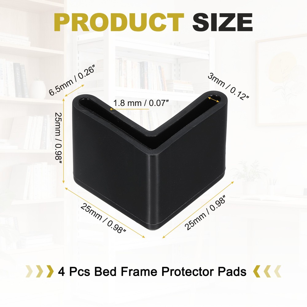 4Pcs 1" Bed Frame End Cap, L-Shape Angle Iron Foot Pad Leg Protector, Black