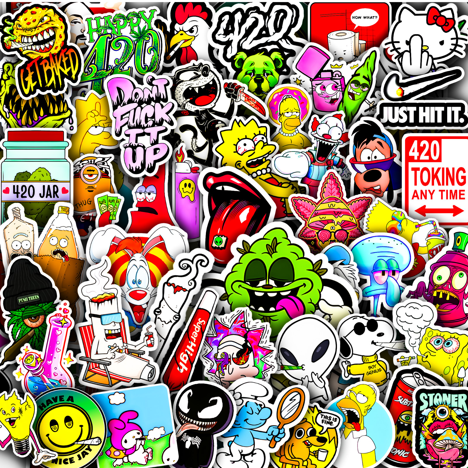 50 Weed Sticker Pack – Skater Graffiti Cannabis Decals for Laptop, SKATE DECK