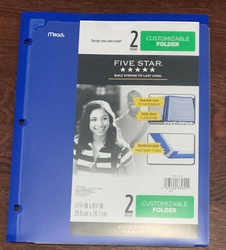 Mead Five Star 2 Pocket Plastic Folder - blue