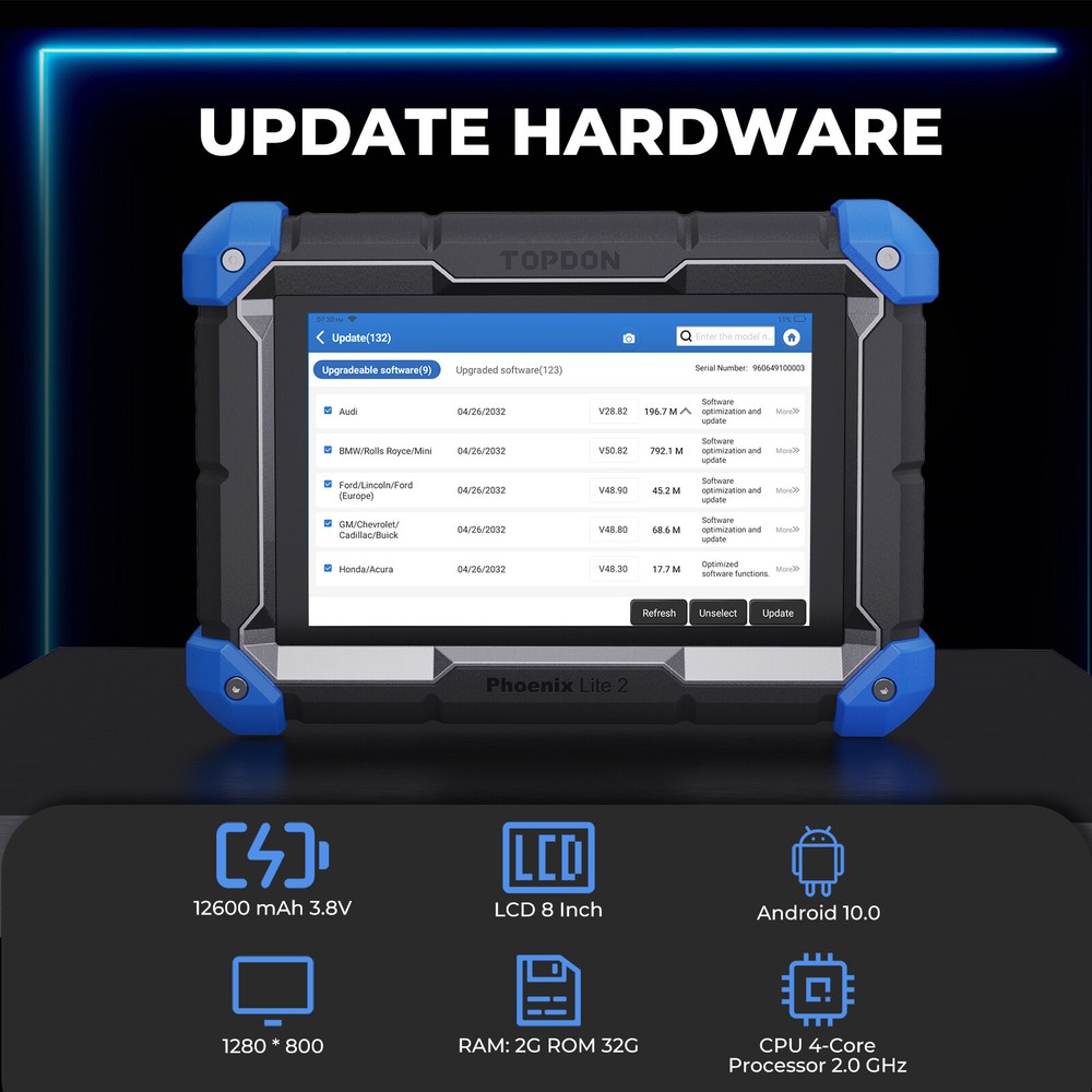 TOPDON Phoenix Lite 2 Bi-directional OBD2 Scanner Diagnostic Tool Key Coding