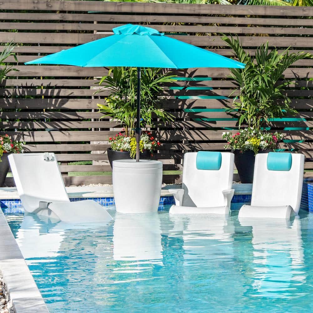 Step2 In-Pool Shade Table White Floating Drink Cooler Storage Adjustable Height