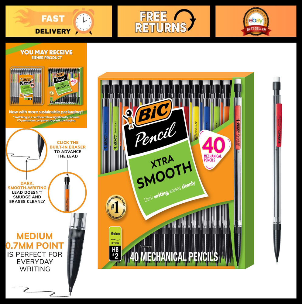 Smooth Mechanical Pencils 0.7mm Medium Point, Refillable & Retractable, 40-Pack