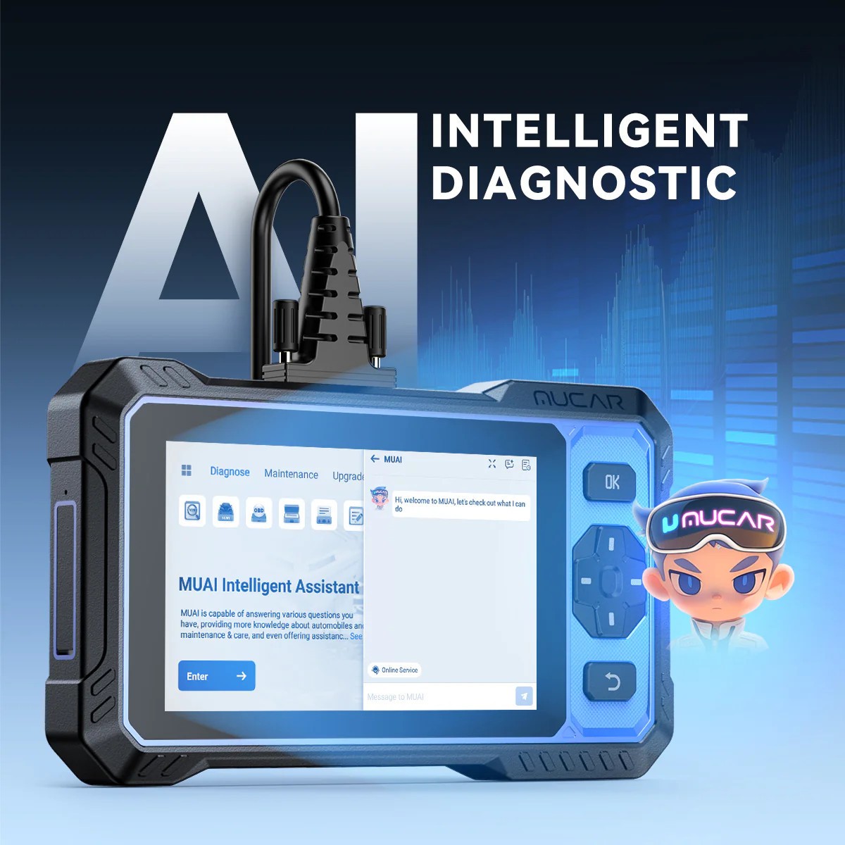 MUCAR 682 OBD2 Scanner Automotive AI Diagnostic Tool Active Test 20+Resets FREE