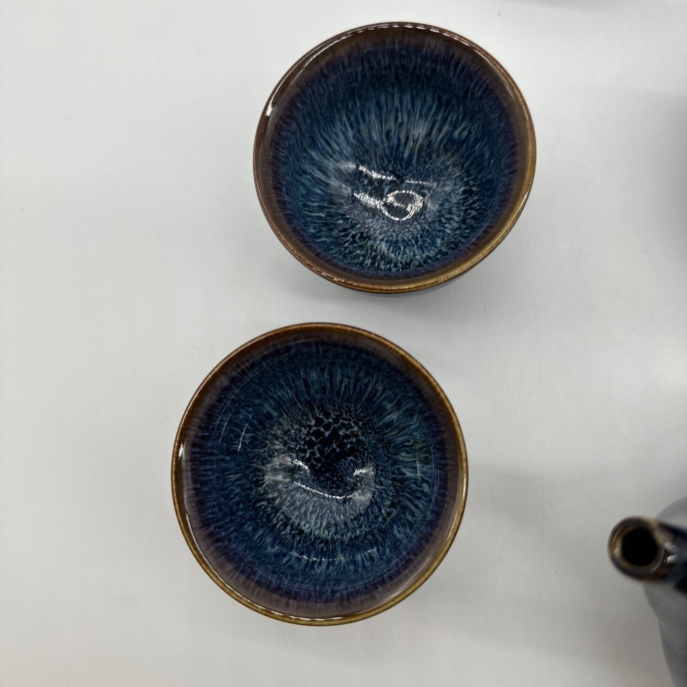 Tenmoku Tea Set - Blue - Missing One Cup