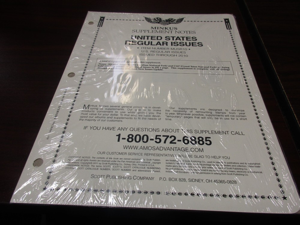 "MINKUS"SUPPLEMENT NOTES UNITED STATES REGULAR ISSUES MUSR10  W/FREE SHIPPING!!!