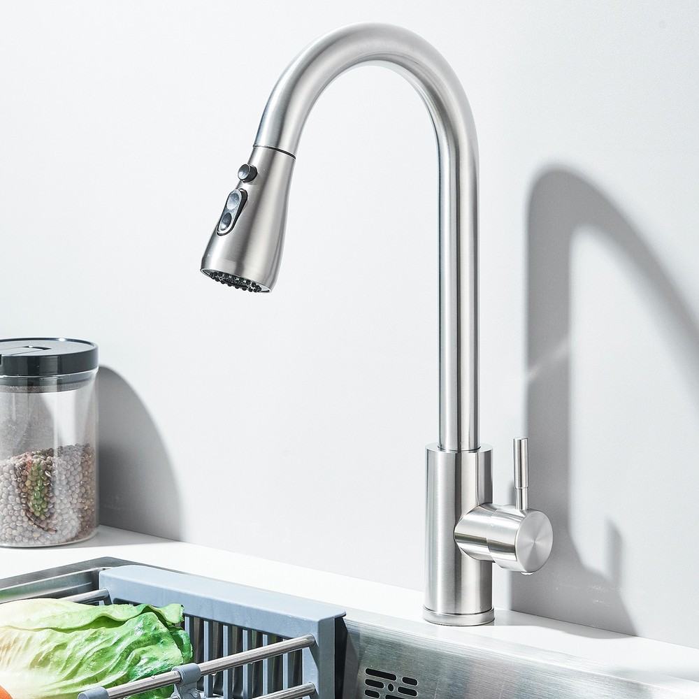 Commercial Stainless Steel Kitchen Faucet Pull Down Sprayer Single Handle Mixer