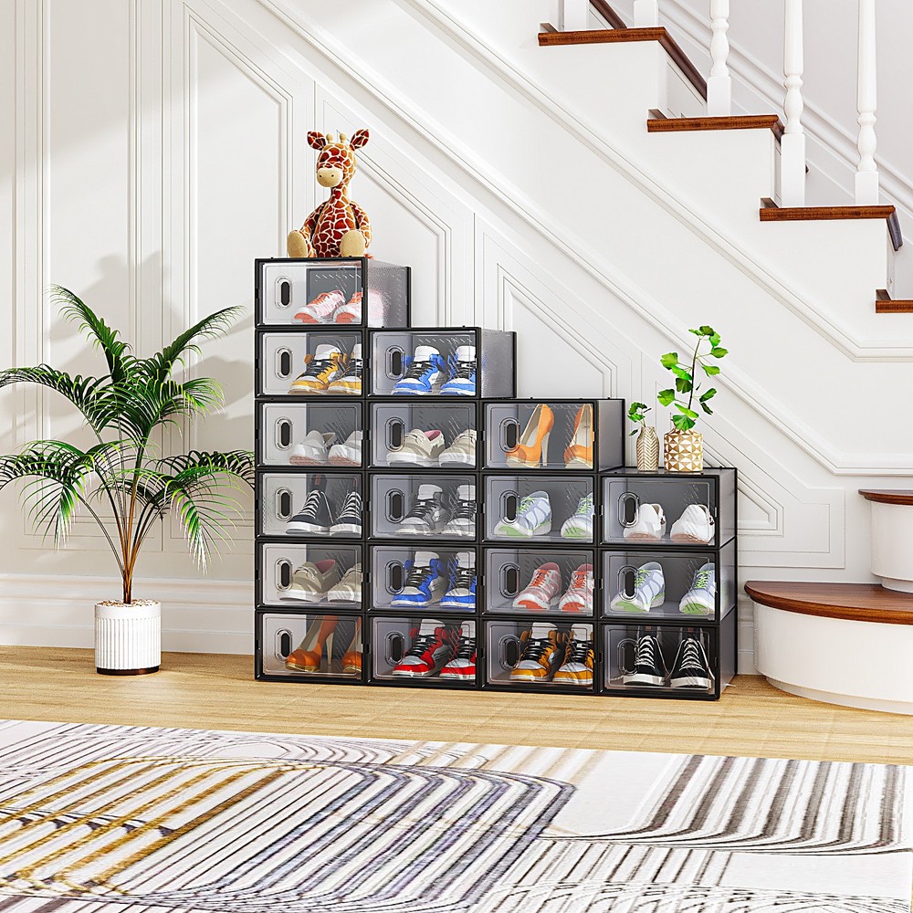 Black Small 18-Piece Shoe Storage Box Set –  Plastic Mesh & Stackable Design