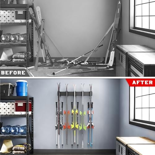 Ski Rack, Wall Mounted Ski Storage for Garage Storage Organizer System, 10
