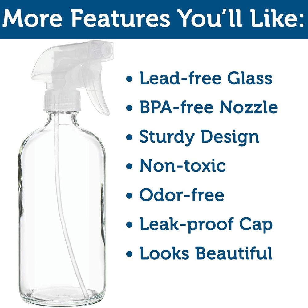 Empty Clear Glass Spray Bottles - Refillable 16 oz Containers for Essential O...