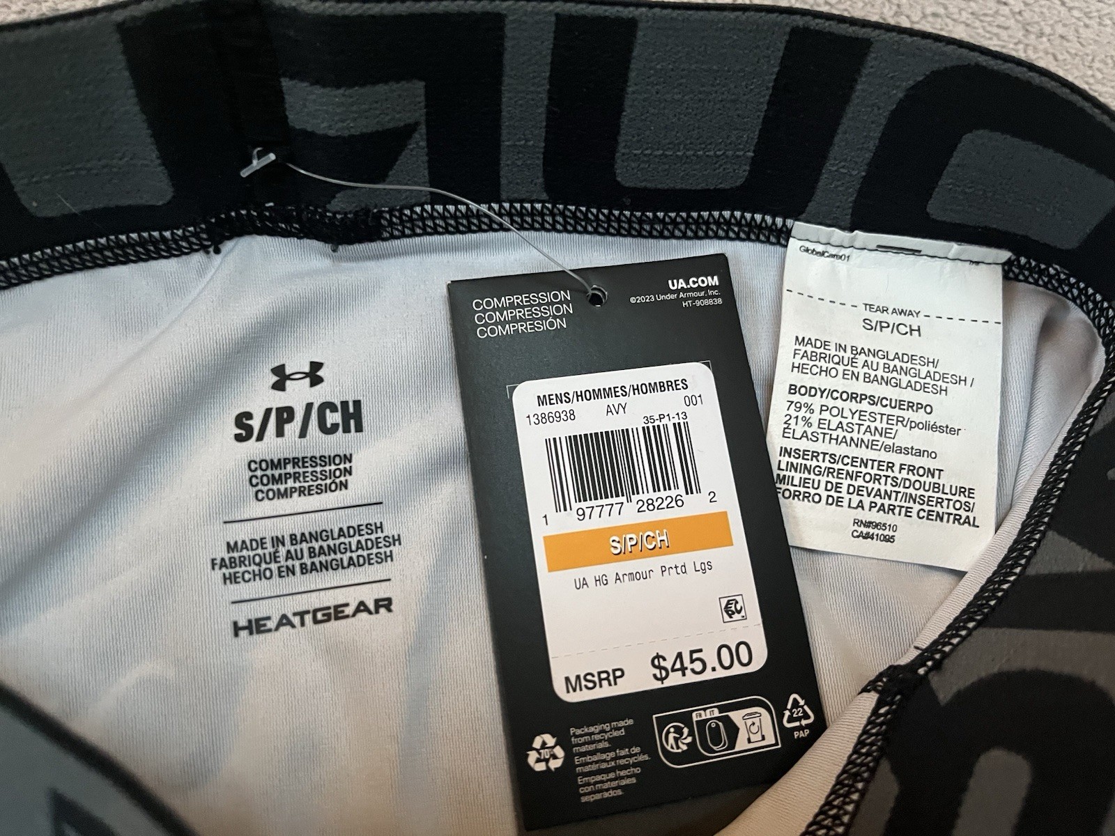 NWT Men’s Small Printed Under Armour HeatGear Compression Leggings